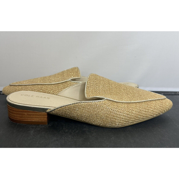Cole Haan Gold Metallic Linen Piper Loafer Mule Size 6.5B VGUC Bnfts Charity - Picture 5 of 13